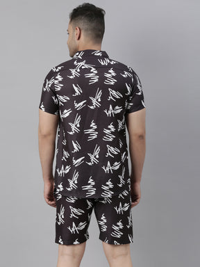 Scribble Black Night Suits Co-Ords Bushirt   