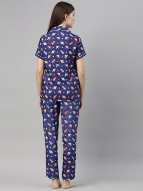 Space Royal Blue Women's Night Suits Women's Night Suit Bushirt   