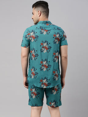 Floral Printed Teal Green Co-Ords Co-Ords Bushirt   