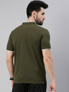Olive Chinese Collar Polo T-Shirt Polo Tees Bushirt   