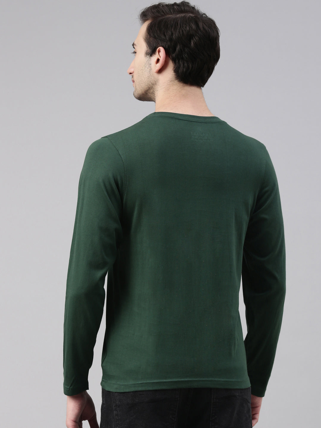 Bottle Green Solid Full Sleeves T-Shirt Full Sleeves Bushirt   