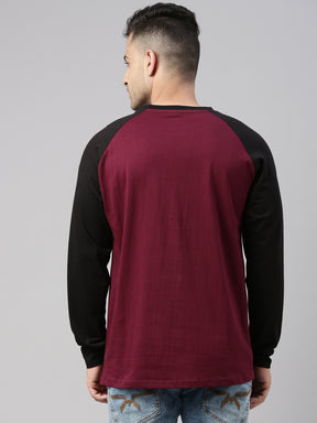 Maroon Solid Raglan T Shirt Full Sleeves Bushirt   