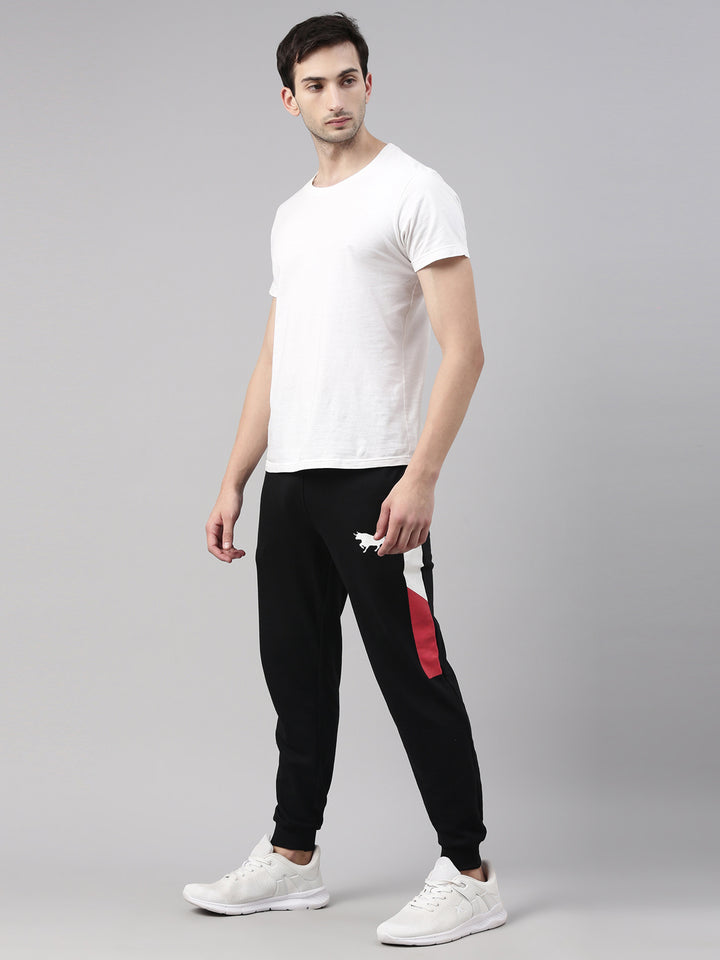 Black Solid Side Block Joggers Men's Joggers Bushirt   