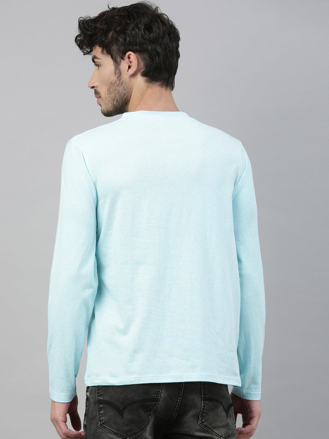 Aqua Mélange Full Sleeves Henley T Shirt Full Sleeves Bushirt   