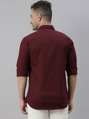 Maroon Solid Casual Shirt Solid Shirt Bushirt   