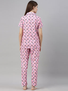 Mickey Mouse Pale Pink Women's Night Suits Women's Night Suit Bushirt   