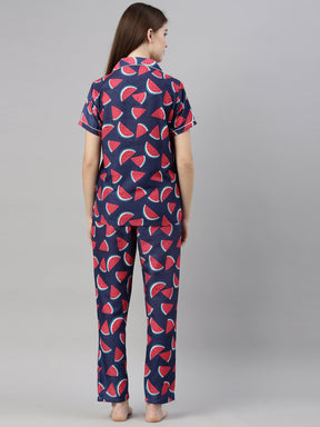 Water Melon Blue Women's Night Suits  Bushirt   