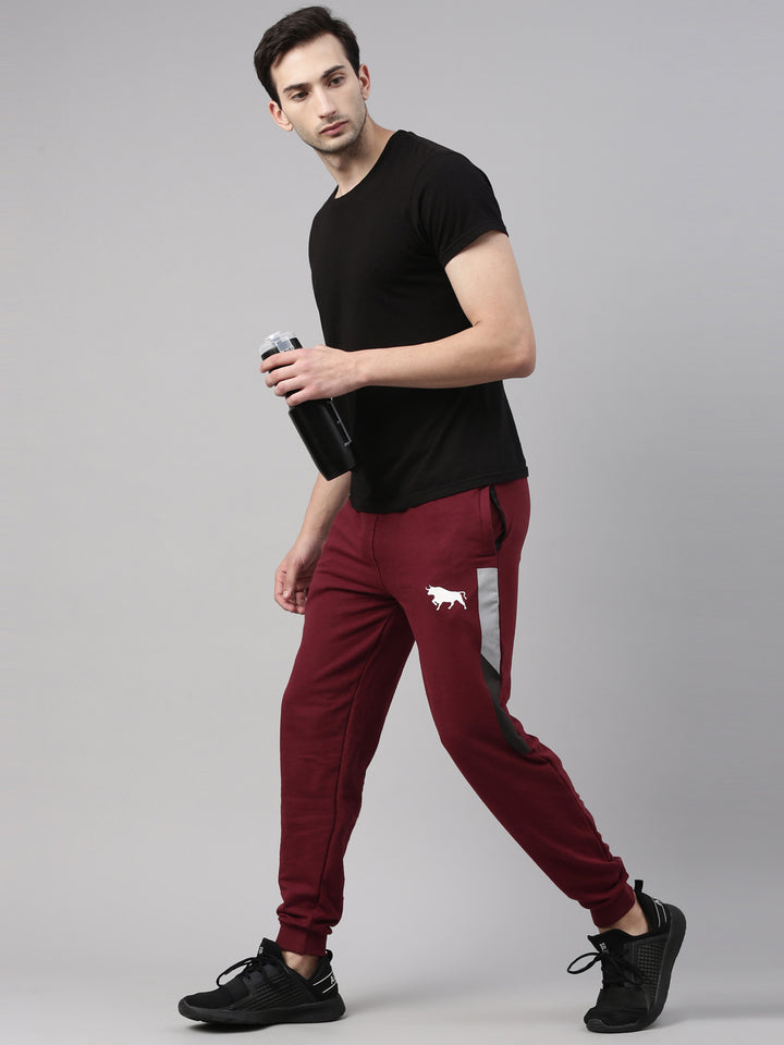 Maroon Solid Side Block Joggers Men's Joggers Bushirt   