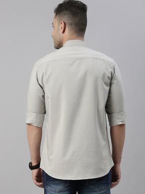 Squireel Grey Chinese Collar Casual Shirt Solid Shirt Bushirt   
