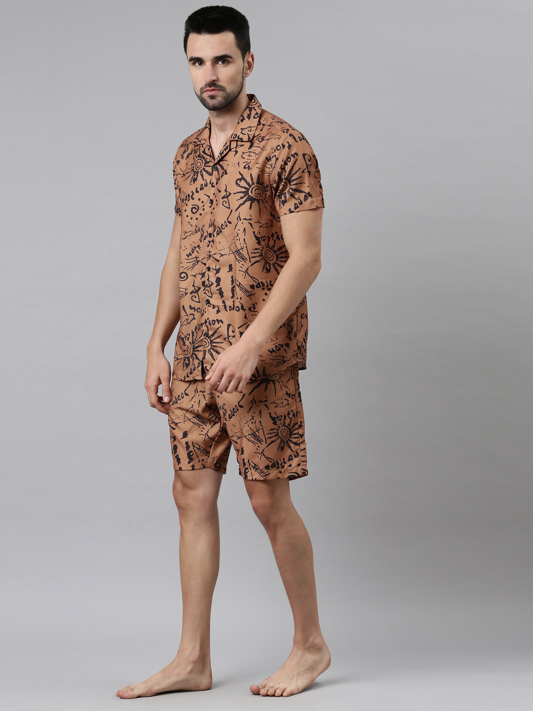 Brown Printed Co-Ords Co-Ords Bushirt   