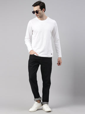 White Solid Full Sleeves T-Shirt Full Sleeves Bushirt   