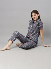 Stars Grey Pink Women's Night Suits Women's Night Suit Bushirt   