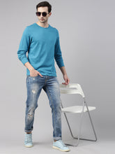 Teal Blue Solid Full Sleeves T-Shirt Full Sleeves Bushirt   