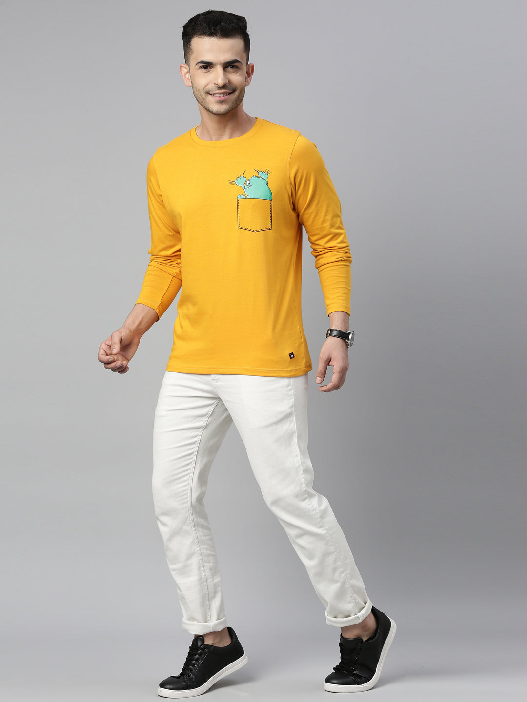 Dragon Pocket Mustard Full Sleeves T Shirt Full Sleeves Bushirt   