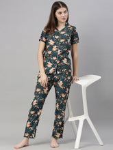 Floral Green Women's Night Suits Women's Night Suit Bushirt   
