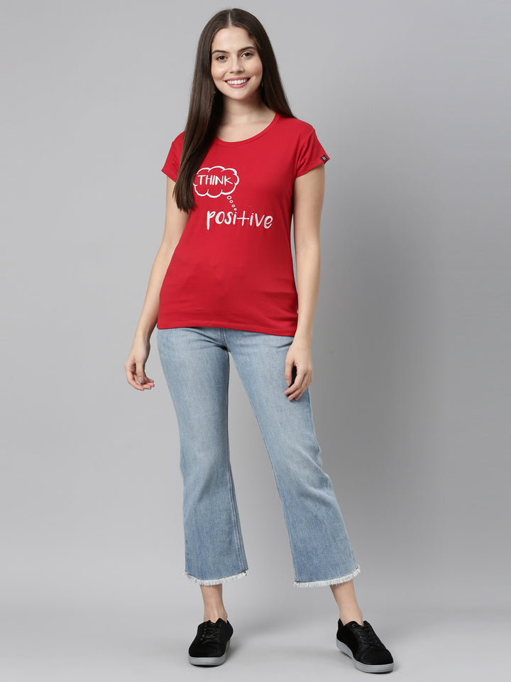 Think Positive T-Shirt Women's Graphic Tees Bushirt   