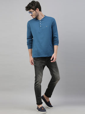 Teal Green Full Sleeves Henley T Shirt Full Sleeves Bushirt   