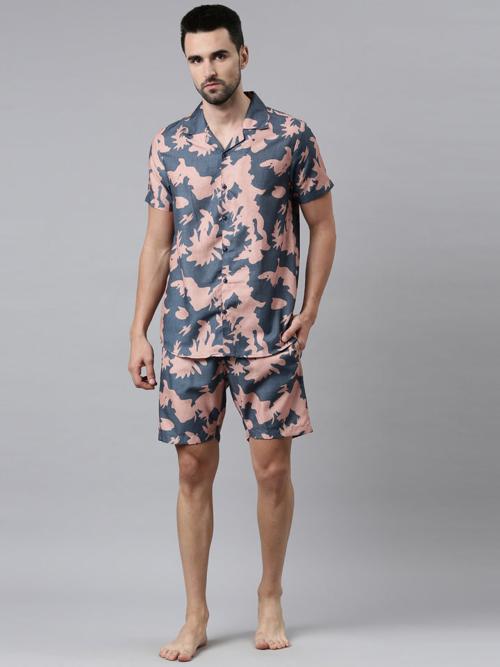 Slate Blue Printed Co-Ords Co-Ords Bushirt   