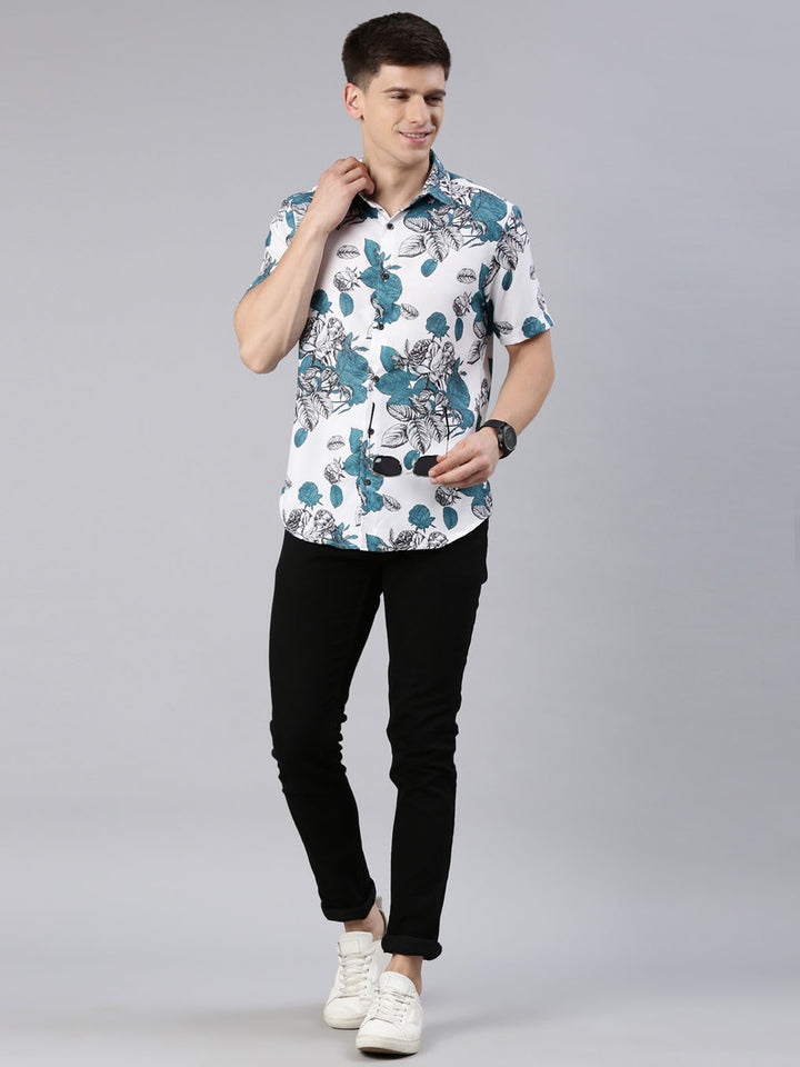 Peace Rose White Shirt Printed Shirt Bushirt   