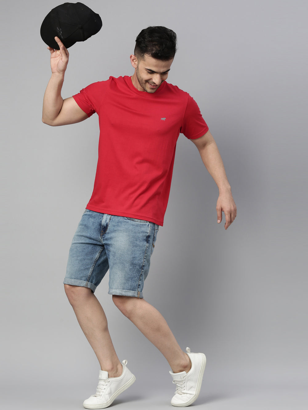 Red Solid Half Sleeves T-Shirt Plain T-Shirts Bushirt   