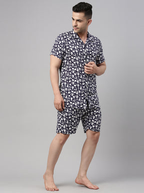 Printed Navy Blue Co-Ords Co-Ords Bushirt   