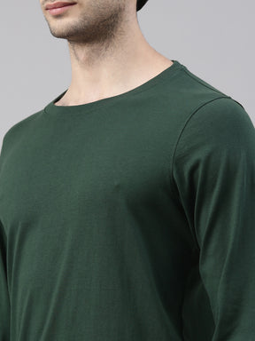 Bottle Green Solid Full Sleeves T-Shirt Full Sleeves Bushirt   
