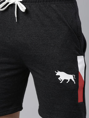 Charcoal Grey Side Block Print Shorts Men's Shorts Bushirt   