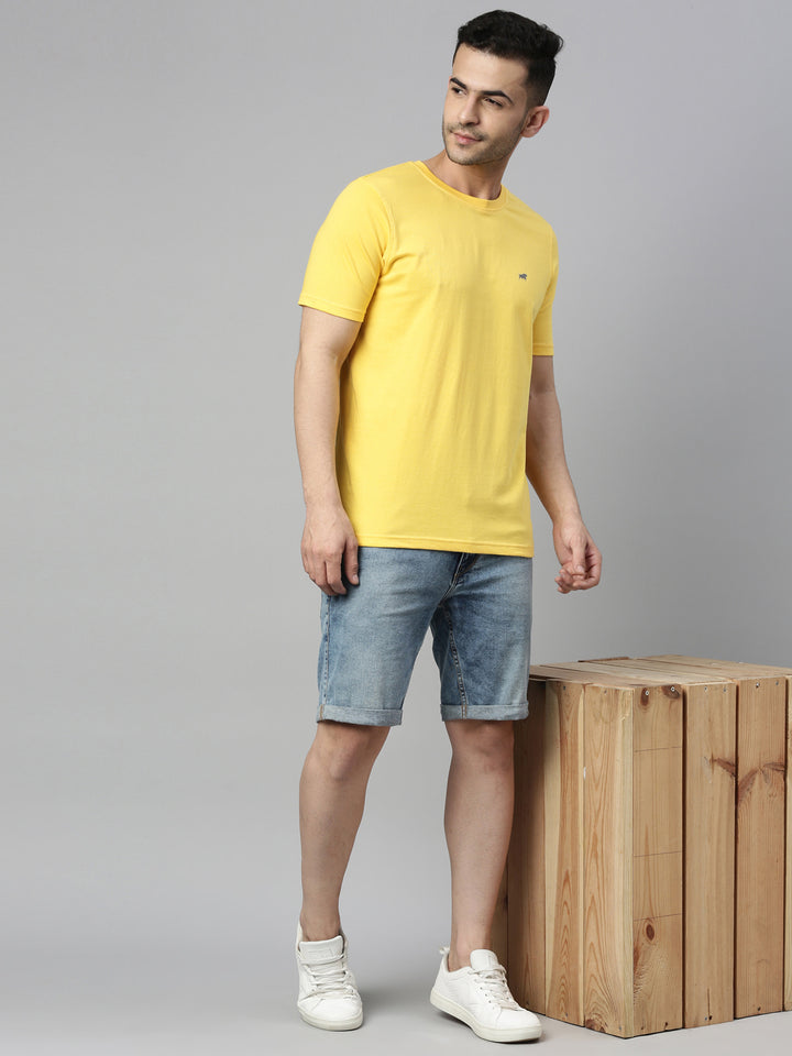 Yellow Solid Half Sleeves T-Shirt Plain T-Shirts Bushirt   