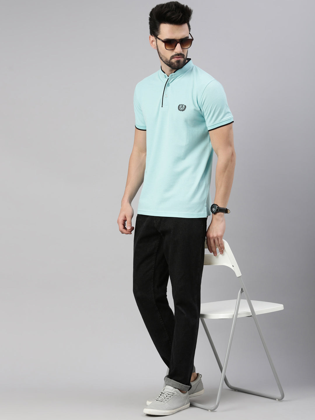 Bright Sky Chinese Collar Polo T-Shirt Polo Tees Bushirt   