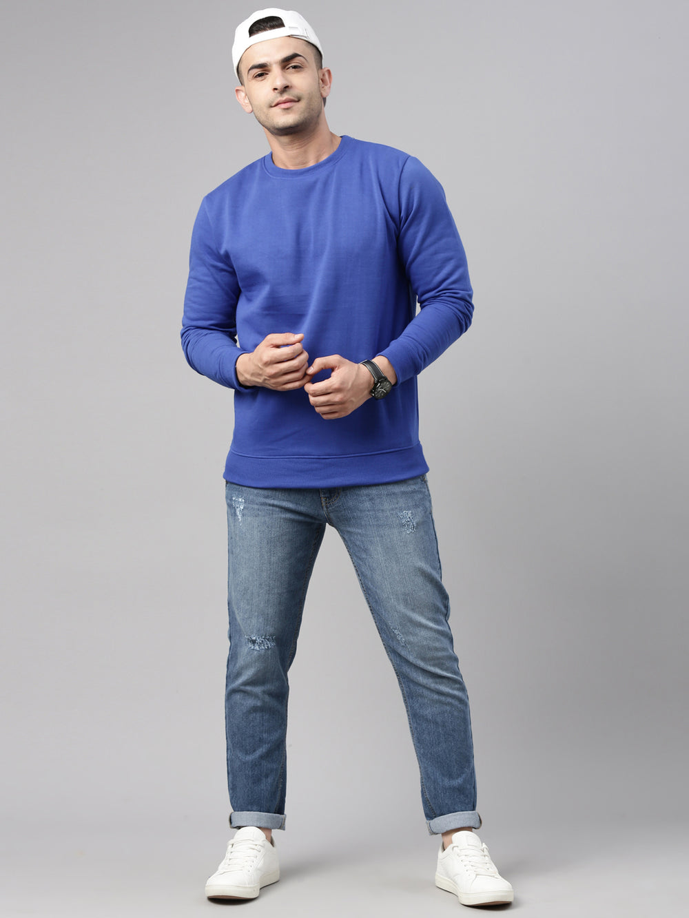 Royal Blue Solid Sweatshirt Sweatshirt Bushirt   