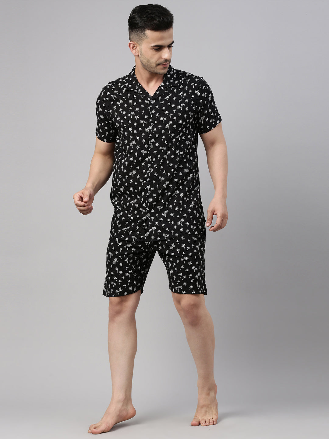 Palm Tree Printed Black Co-Ords Co-Ords Bushirt   