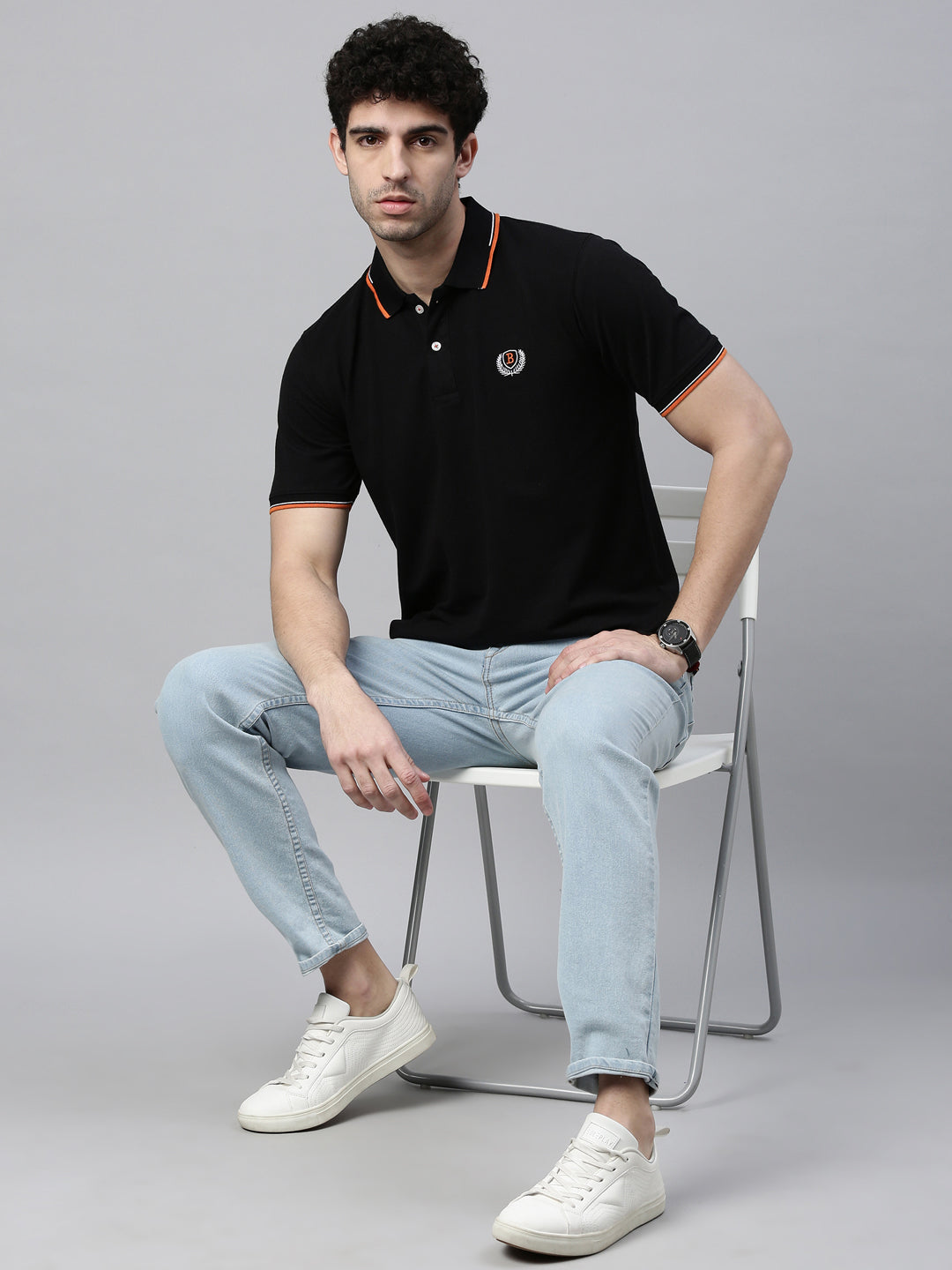 Black Tipped Polo T-Shirt Polo Tees Bushirt   