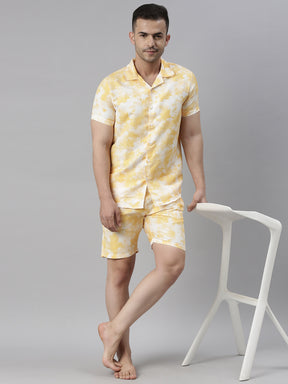 Tie Dye Yellow Night Suits Co-Ords Bushirt   