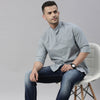 Steel Blue Chinese Collar Casual Shirt Solid Shirt Bushirt   