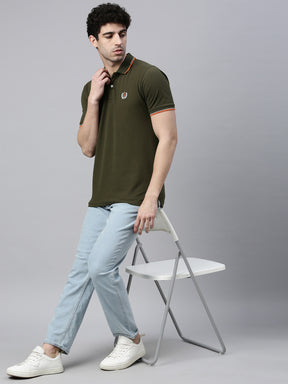 Olive Tipped Polo T-Shirt Polo Tees Bushirt   