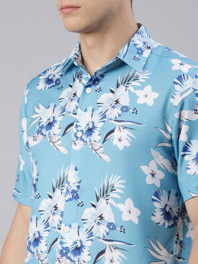 Delicosa Sky Blue Shirt Printed Shirt Bushirt   