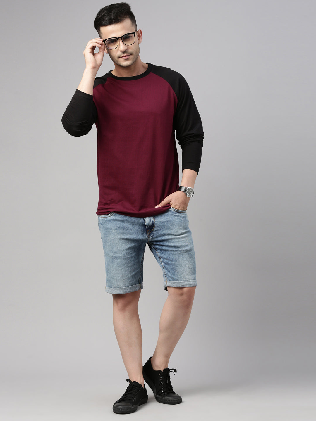 Maroon Solid Raglan T Shirt Full Sleeves Bushirt   