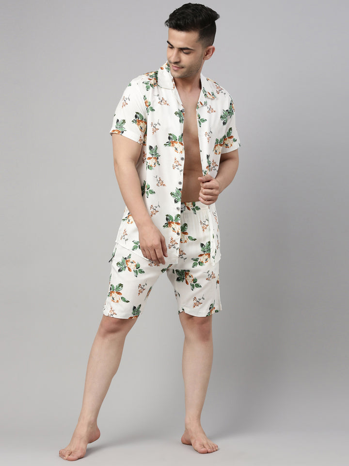 Floral Printed Ivory Co-Ords Co-Ords Bushirt   