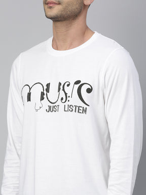 Music White Full Sleeves T Shirt Full Sleeves Bushirt   