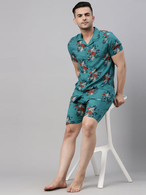 Floral Printed Teal Green Co-Ords Co-Ords Bushirt   