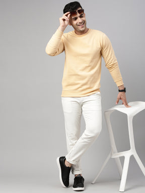 Beige Solid Sweatshirt Sweatshirt Bushirt   