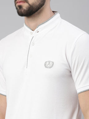 White Chinese Collar polo T-Shirt Polo Tees Bushirt   