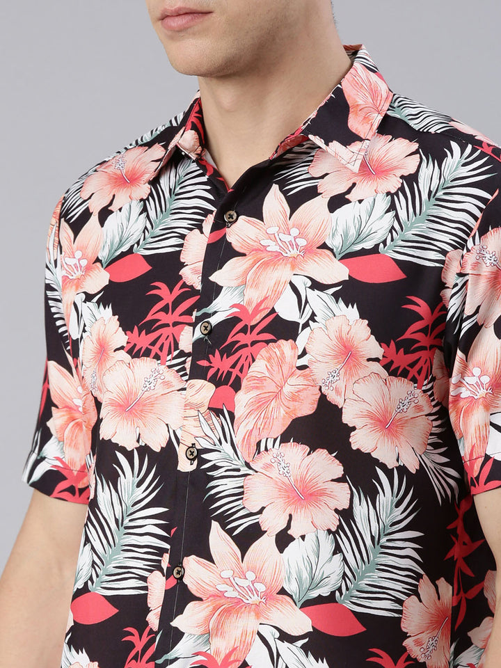 Wild Leaf Black Shirt Printed Shirt Bushirt   