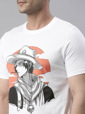 Fire Fist - One Piece White Anime T-Shirt Graphic T-Shirts Bushirt   