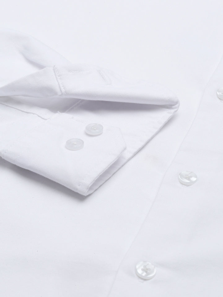 White Chinese Collar Casual Shirt Solid Shirt Bushirt   