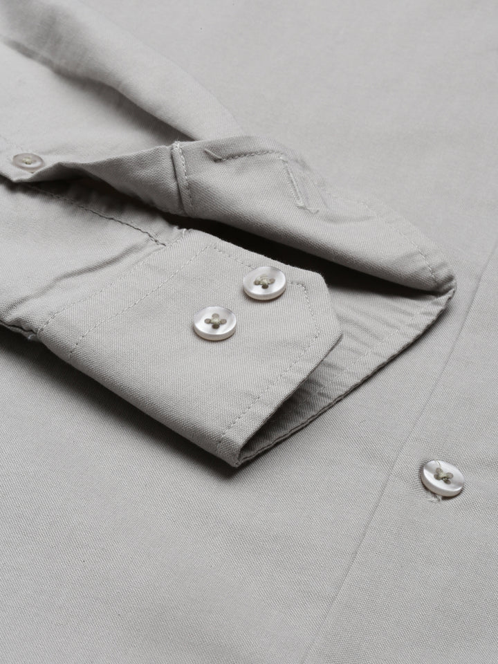 Squireel Grey Chinese Collar Casual Shirt Solid Shirt Bushirt   