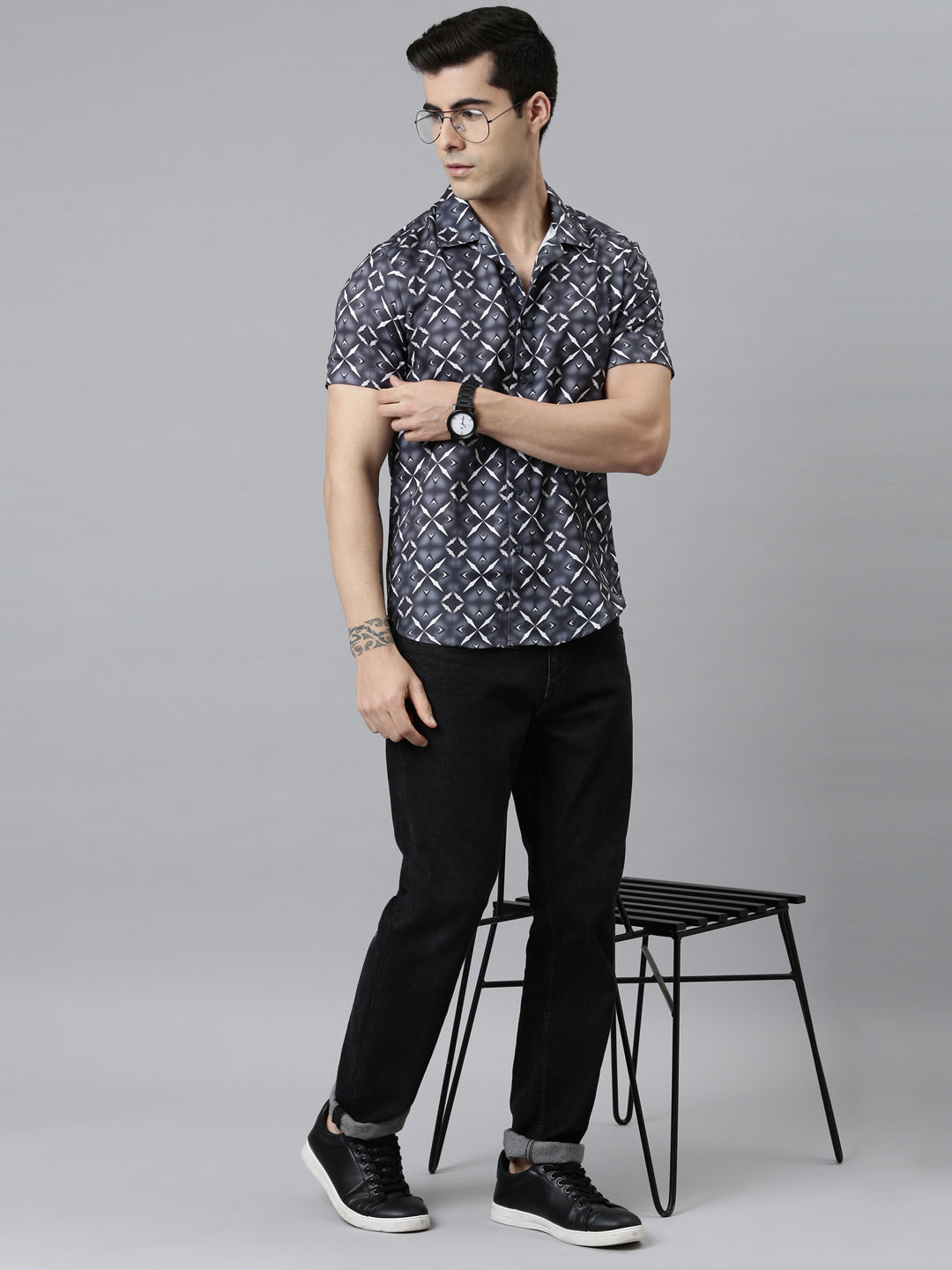 Tribe Grey Shirt Printed Shirt Bushirt   