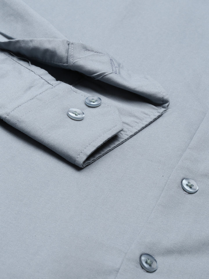 Steel Blue Chinese Collar Casual Shirt Solid Shirt Bushirt   