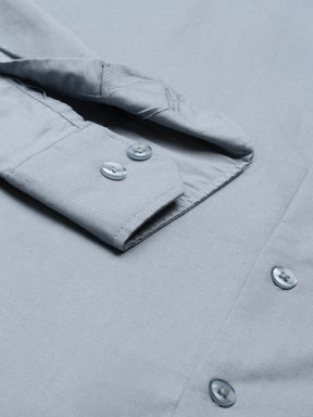 Steel Blue Chinese Collar Casual Shirt Solid Shirt Bushirt   