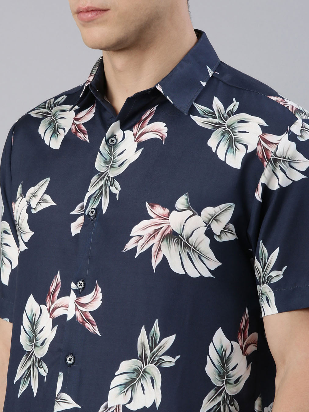 Monster Leaf Navy Blue Shirt Printed Shirt Bushirt   